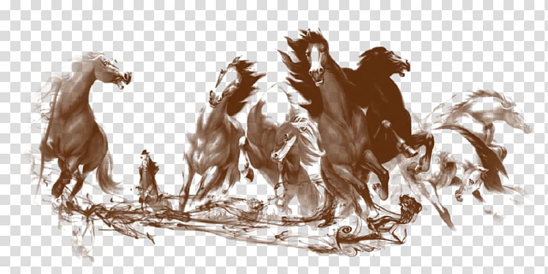 Ink wash painting Shan shui, Running horse transparent background PNG clipart