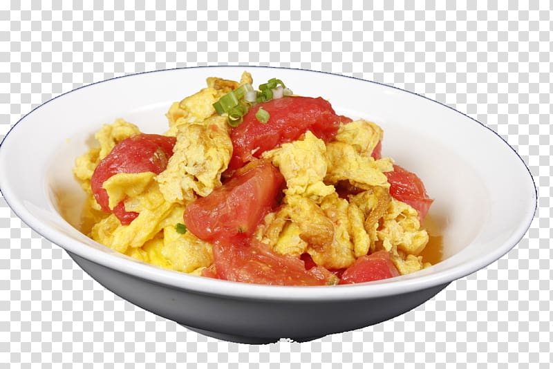 Stir-fried tomato and scrambled eggs Chinese cuisine Breakfast Cantonese cuisine, Scrambled eggs with tomatoes transparent background PNG clipart