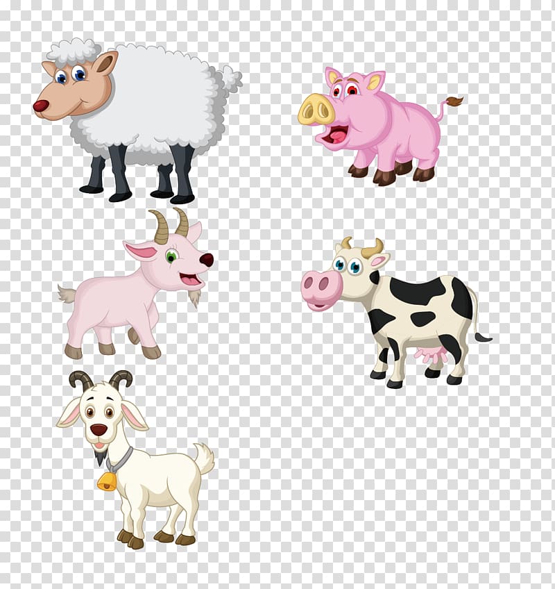 Sheep Domestic pig Cattle Drawing, Yangniu cartoon pig material transparent background PNG clipart