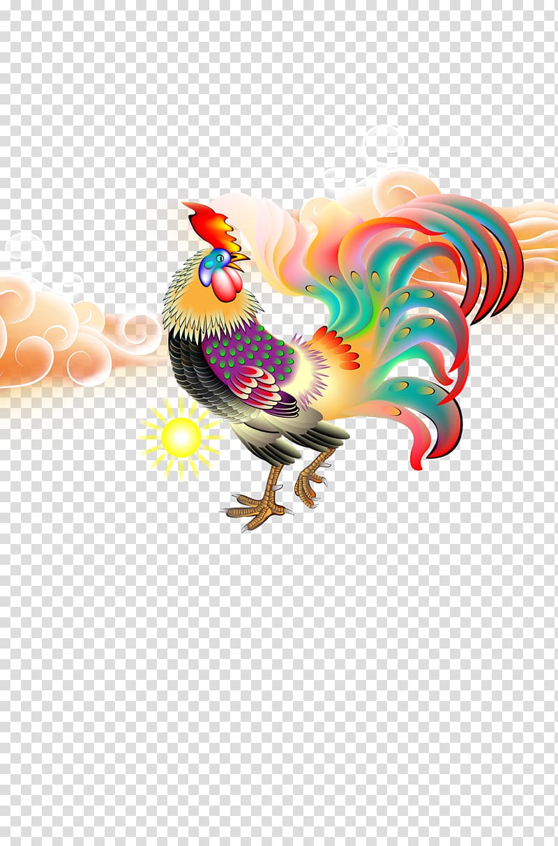 Chicken Chinese zodiac Chinese New Year Rooster, Color chicken transparent background PNG clipart