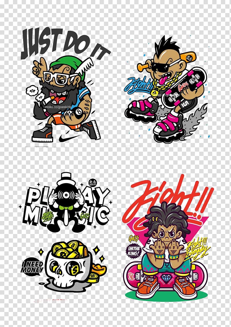 Just Do It character illustratioin, Hip hop Cartoon Nike Graffiti Illustration, Nike trend of cartoon characters transparent background PNG clipart