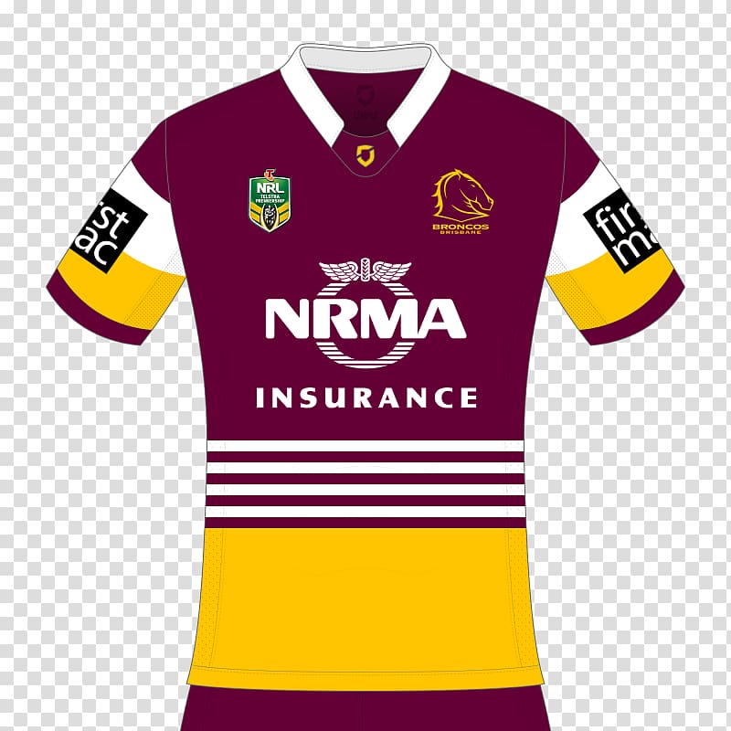 2018 Brisbane Broncos season T-shirt National Rugby League Jersey, T-shirt transparent background PNG clipart