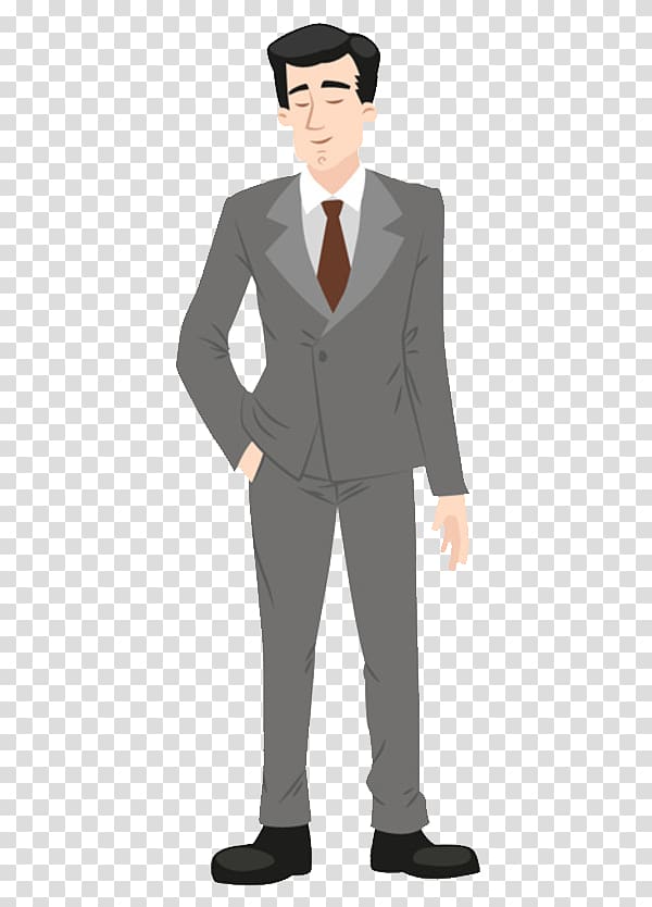 man wearing gray suit illustration, Suit Cartoon Formal wear Illustration, Suits men transparent background PNG clipart