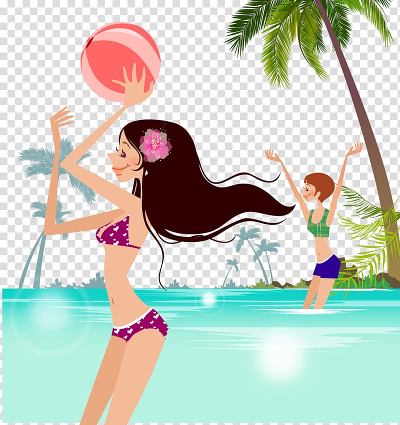 Beach Illustration, Beautiful beauty creative play water polo transparent background PNG clipart