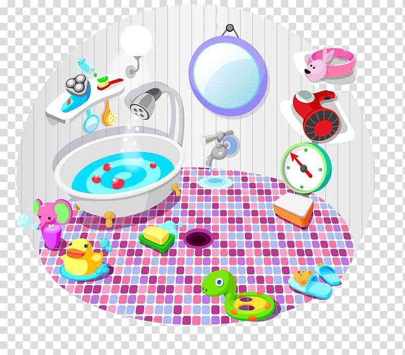 Bathroom Bathtub Cleaning Illustration, Family bathroom transparent background PNG clipart