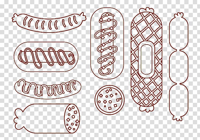 Hot dog Bratwurst Barbecue Sausage, Hand-painted sausage transparent background PNG clipart