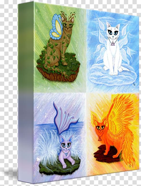 Cat Elemental Fairy Painting Animal, earth fire water air transparent background PNG clipart