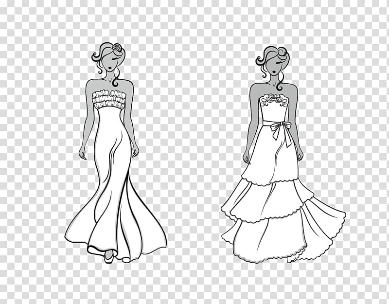 Gown Black and white Dress Sketch, Hand-painted dresses transparent background PNG clipart