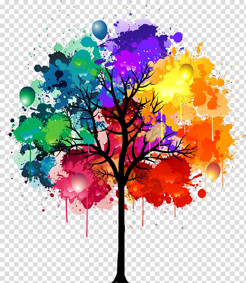 multicolored tree sticker, Graphic design Art Illustrator, Cartoon hand-painted graffiti tree transparent background PNG clipart