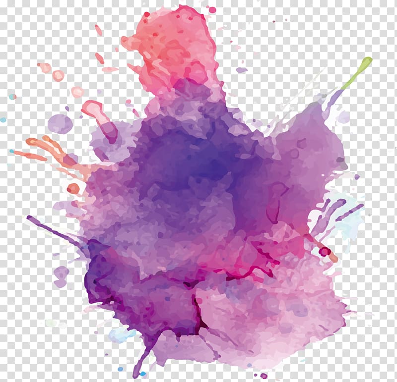 Paper Watercolor painting Ink, Purple ink watercolor, purple and pink splash transparent background PNG clipart