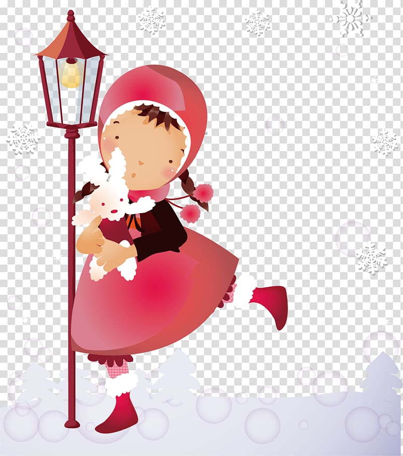 Child Girl Illustration, Snow Snow girl hanging material transparent background PNG clipart