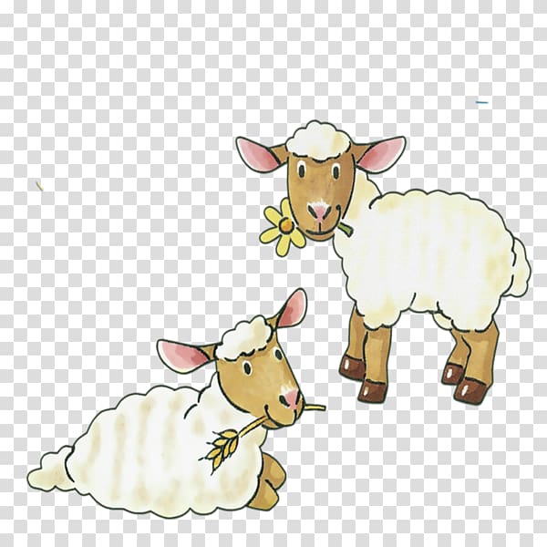 two white sheeps illustration, Sheep Dairy cattle, Creative cartoon sheep transparent background PNG clipart