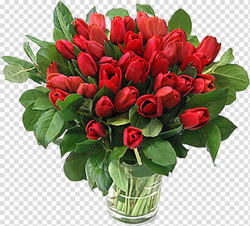Tulip Red Flower bouquet Valentine\'s Day, bouquet transparent background PNG clipart