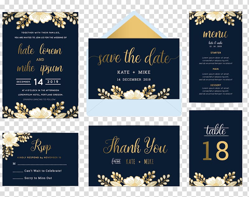 six signage collage, Wedding invitation Flower Blue Illustration, wedding invitation posters Taiwan card design material transparent background PNG clipart