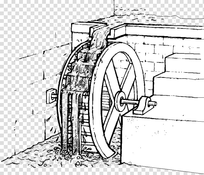 Water wheel Drawing Naturpark Almenland Sketch, creative title transparent background PNG clipart