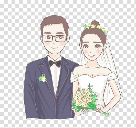 couple Wedding Marriage, Cartoon couple transparent background PNG clipart