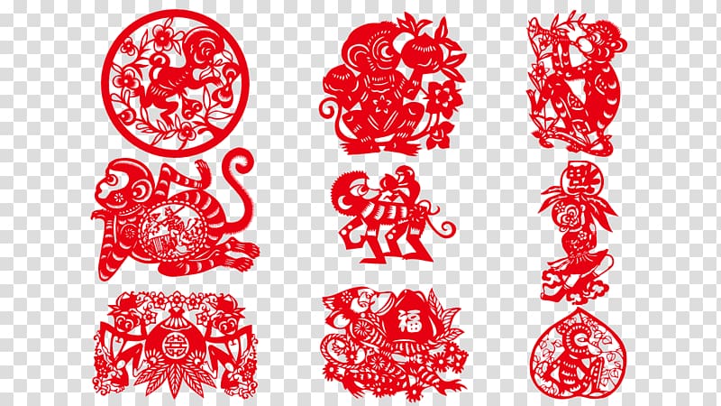 Papercutting Baby Monkeys Chinese paper cutting, Paper cut,Grilles,new Year,Chinese New Year transparent background PNG clipart