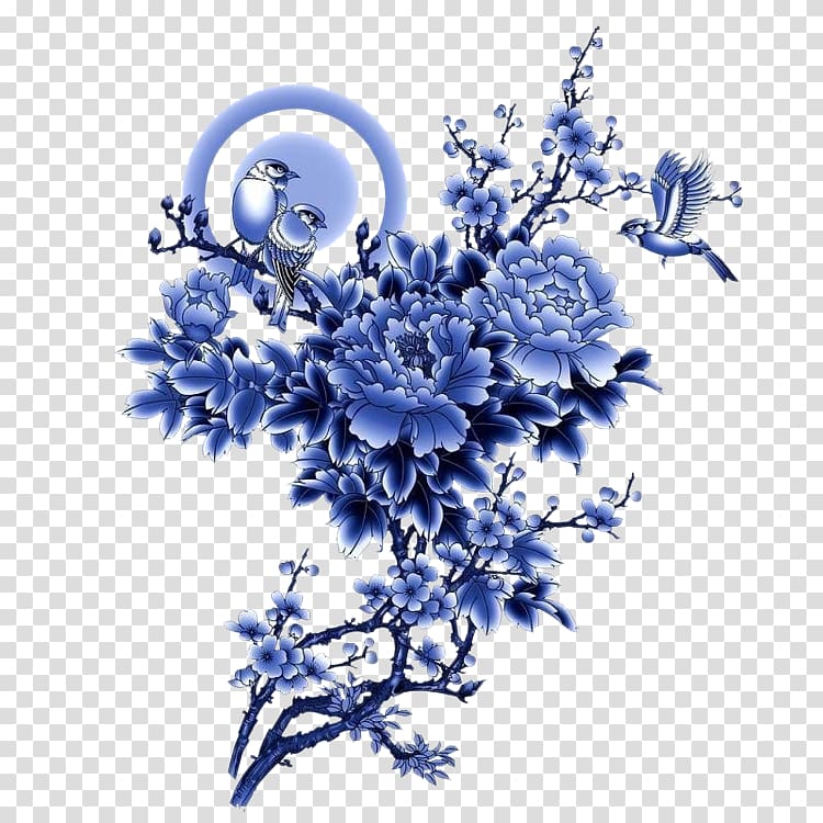 Blue and white pottery Motif Graphic design Chinoiserie, 工笔 transparent background PNG clipart