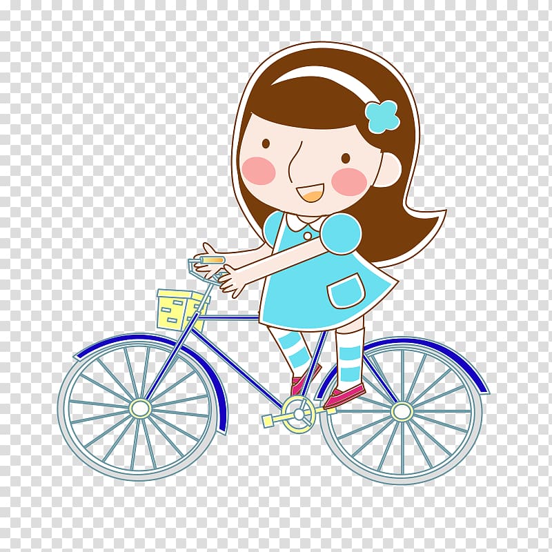Bicycle Cartoon Cycling, Cartoon hand-painted girl riding a bike transparent background PNG clipart