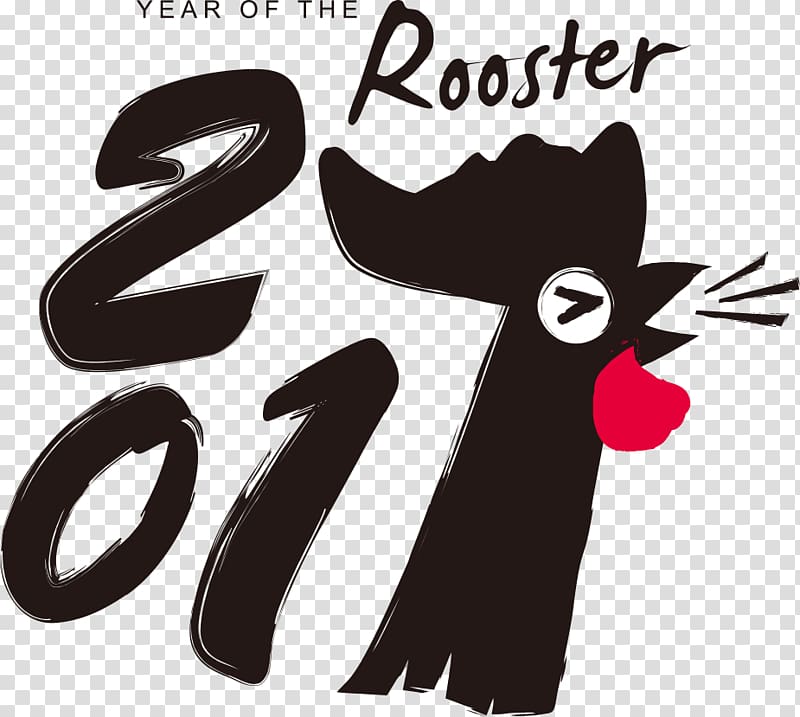 Rooster New Year card Chinese New Year Greeting card Illustration, black cock digits of the year transparent background PNG clipart
