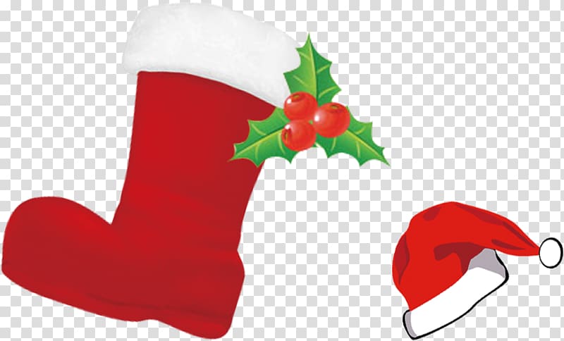 Christmas Boot Sock , Boots Red Hat Christmas fruit leaf pattern transparent background PNG clipart
