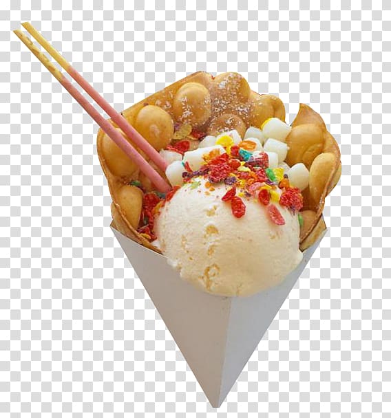 Ice cream Sundae Frozen yogurt Custard, Strawberry egg custard ice cream material transparent background PNG clipart