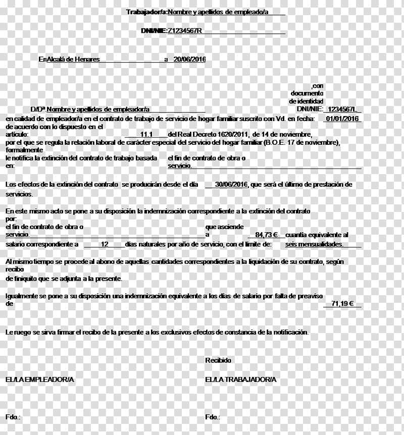 Termination of employment Severance package Empleadas de hogar en España Letter Extinción del contrato de trabajo, Trabajador transparent background PNG clipart