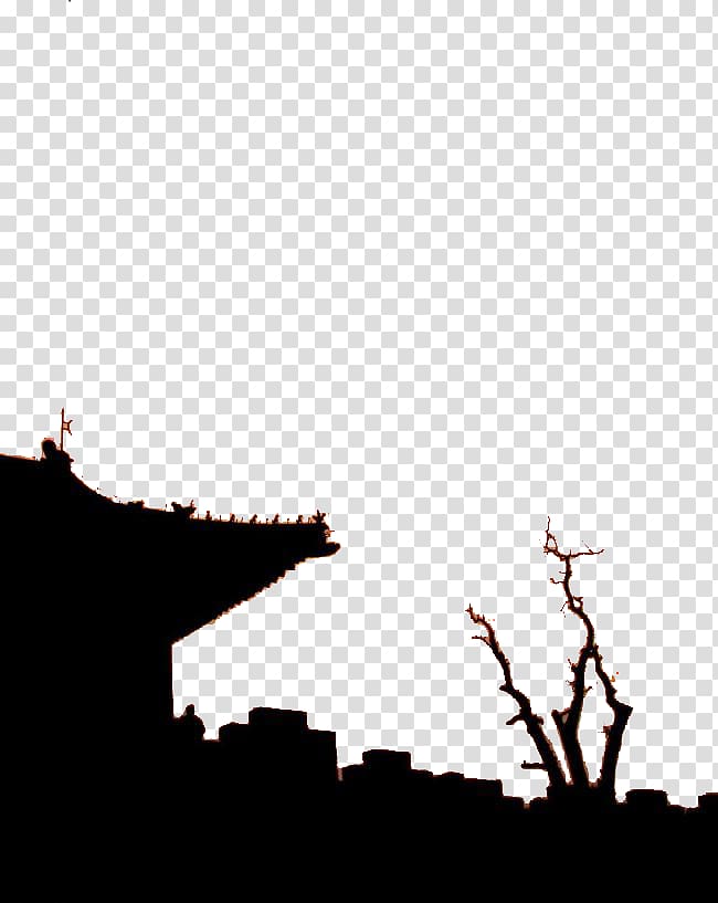 Fortifications of Xian Silhouette Architecture, Ancient town of dead trees transparent background PNG clipart