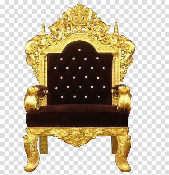 Throne Seat, Gold black seat transparent background PNG clipart