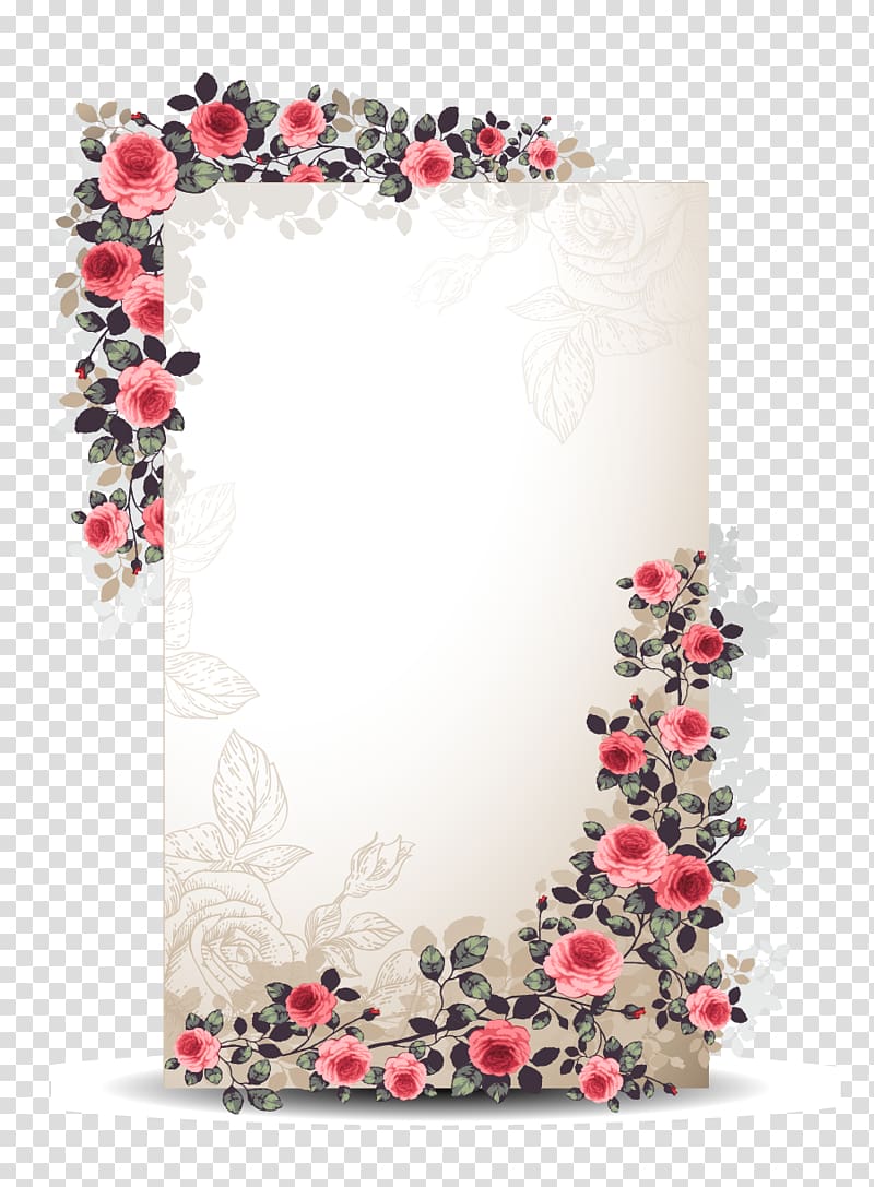 Flower Paper Euclidean Floral design, flowers border, rectangular white, red, and green floral frame transparent background PNG clipart