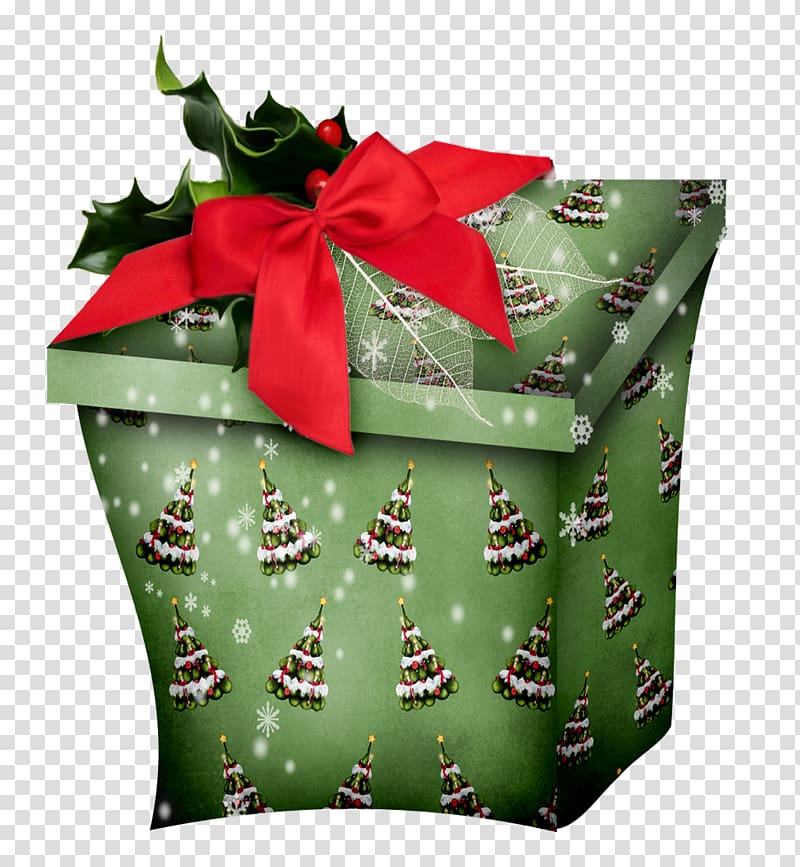 Gift Christmas Box Greeting card, Green gift transparent background PNG clipart