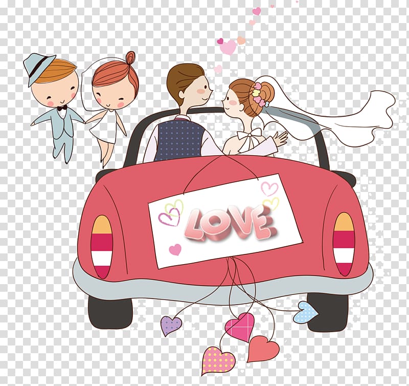Wedding invitation Wedding Guestbook Bride, Cartoon wedding car transparent background PNG clipart