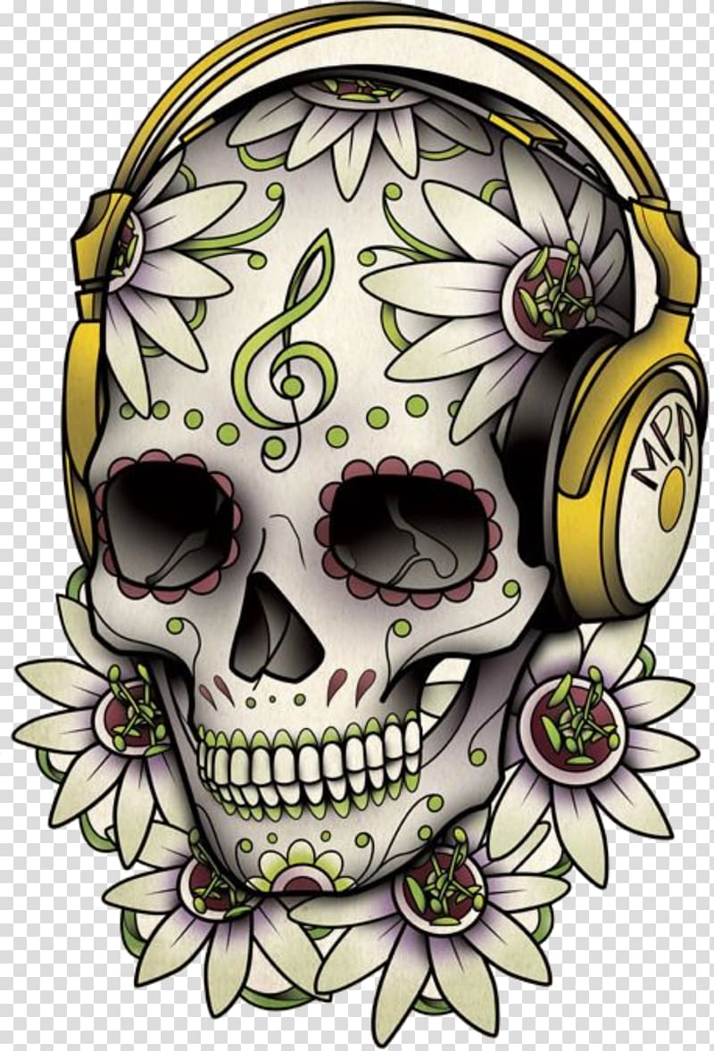 calavera skull illustration, Calavera Tattoo Skull Day of the Dead Drawing, sugar skulls transparent background PNG clipart