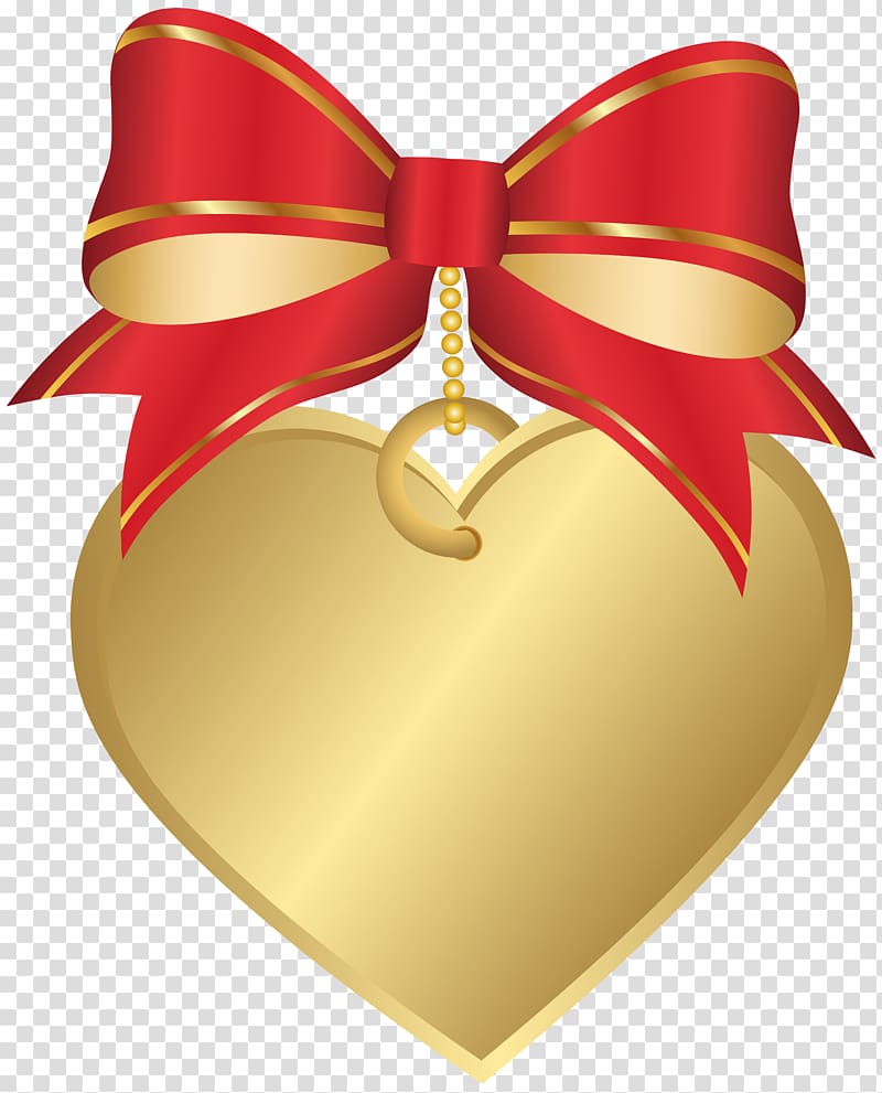 gold and red heart illustration, Heart Red , Gold Heart with Red Bow transparent background PNG clipart