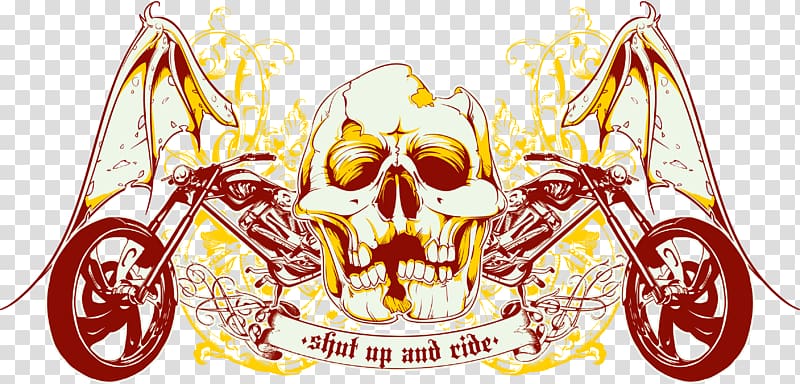 motorcycle with skull logo, Wall decal Sticker T-shirt, Motorcycle Skull prints transparent background PNG clipart