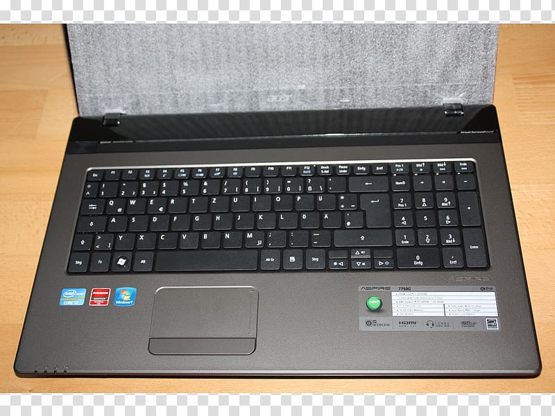 Computer keyboard Laptop Netbook Computer hardware Acer Aspire 7750G 17.30, Laptop transparent background PNG clipart