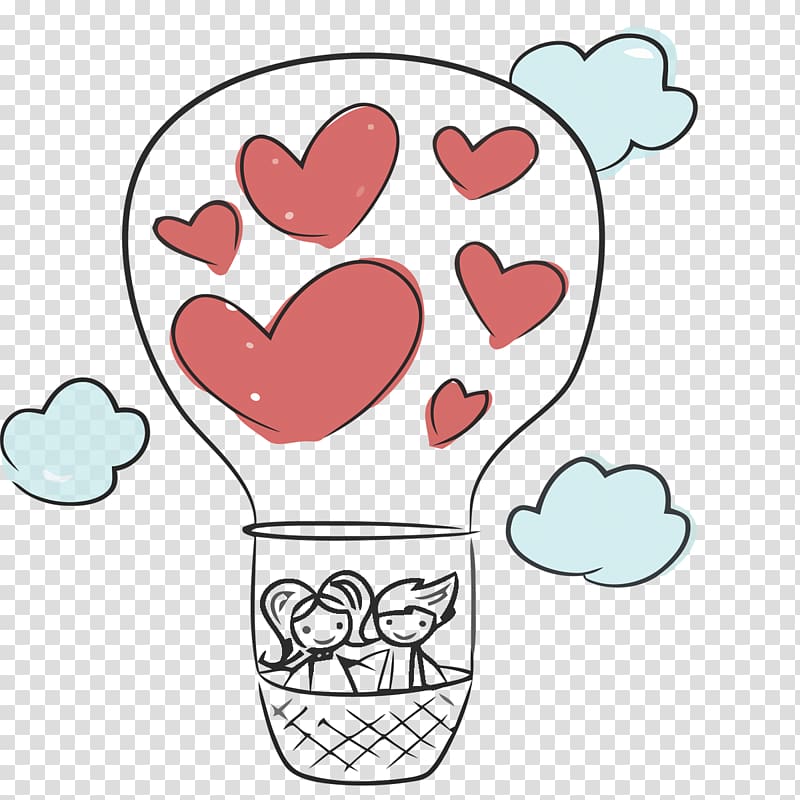 Balloon , creative hand-painted Valentine Hot Air Balloon transparent background PNG clipart