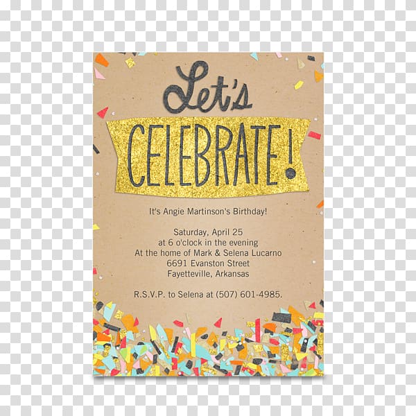 Confetti Party Birthday Apartment Wedding invitation, let's celebrate transparent background PNG clipart