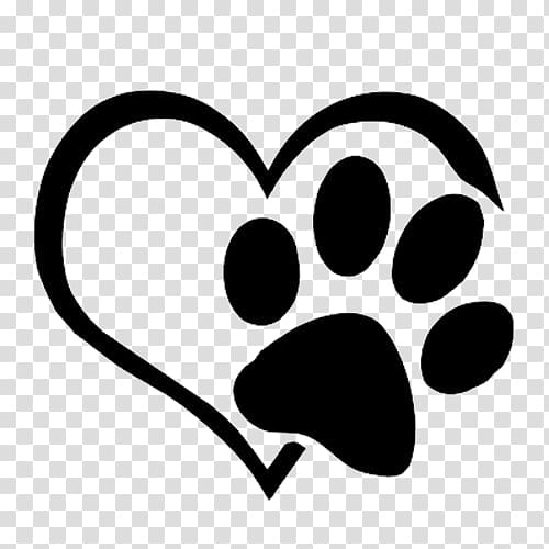 white heart and footprint illustration, Dog Cat Paw Decal Sticker, Love paws transparent background PNG clipart