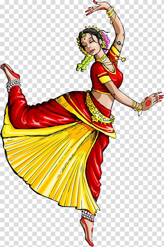 woman dancing illustration, Dance in India Indian classical dance Drawing, indian dance transparent background PNG clipart