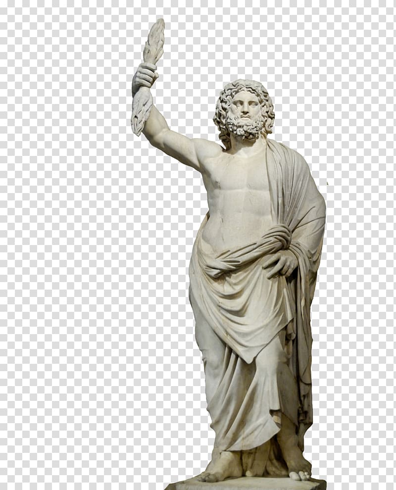 bearded man standing statue, Statue of Zeus at Olympia Hades Poseidon, Ancient Greek stone figures transparent background PNG clipart