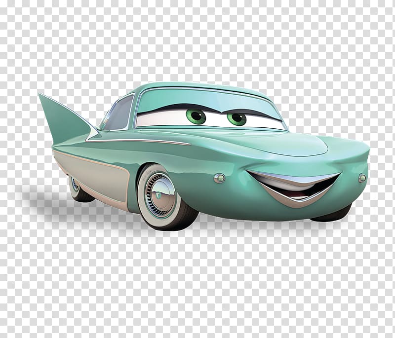green and white Disney Cars character, Cars Flo Lightning McQueen Mater, Coche transparent background PNG clipart