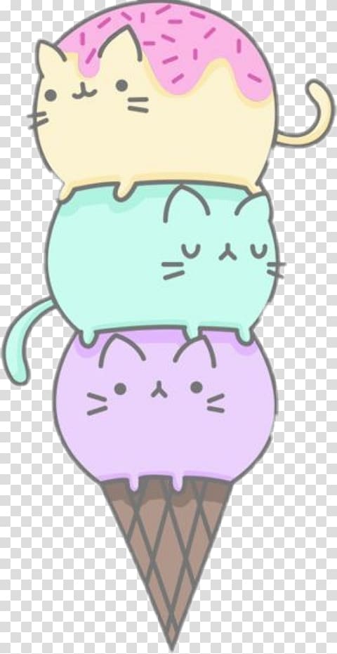 three cats on ice cream cone , Ice Cream Cones Cat Pusheen Drawing, ice cream transparent background PNG clipart