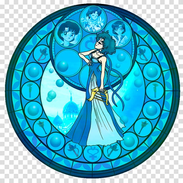 Window Stained glass Sailor Mercury Sailor Moon, kida transparent background PNG clipart