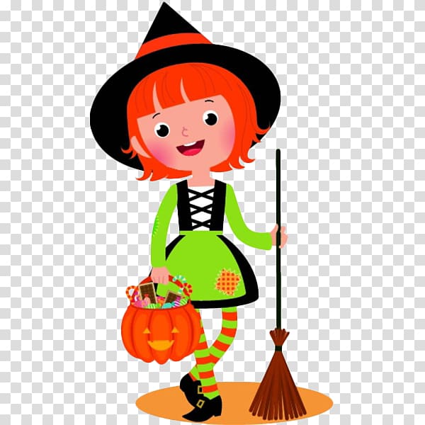 Halloween costume Boszorkxe1ny , The little witch with the pumpkin lantern on the cartoon transparent background PNG clipart