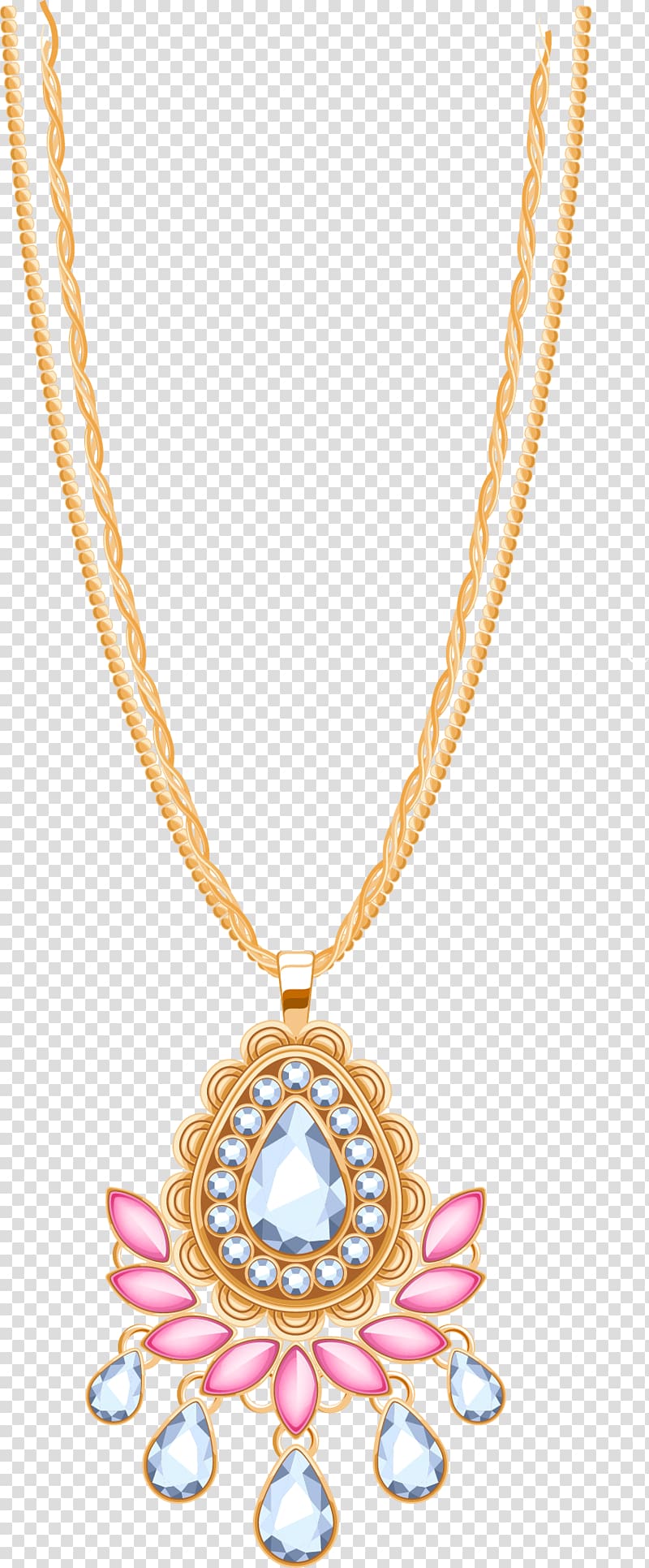 gold-colored pink gemstone pendant necklace illustration, Necklace Jewellery Pendant Chain Gemstone, Dazzling jewelry diamond jewelry transparent background PNG clipart