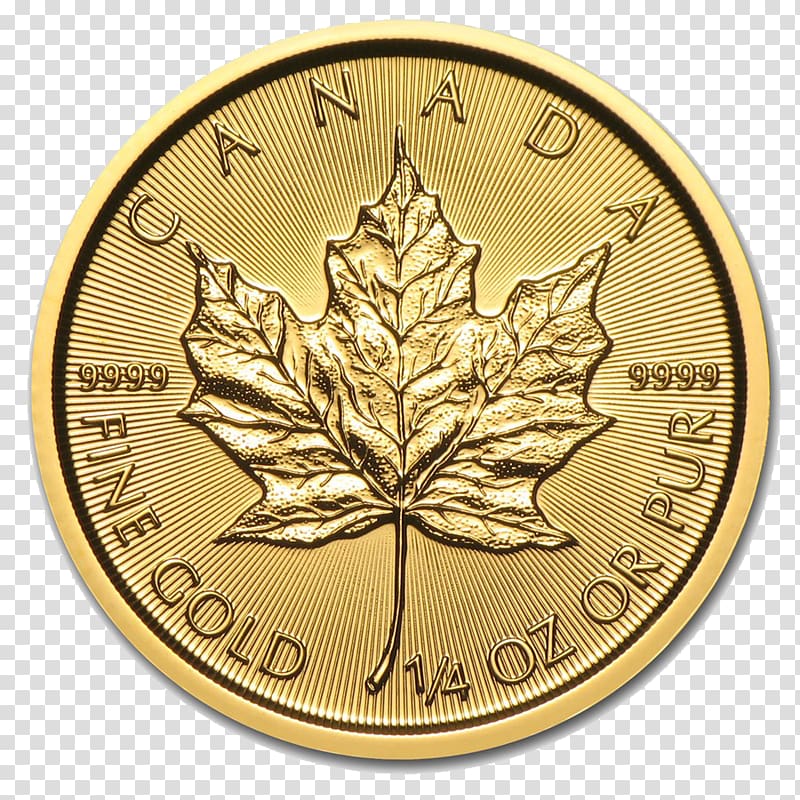 Canadian Gold Maple Leaf Royal Canadian Mint Bullion coin, gold coins transparent background PNG clipart