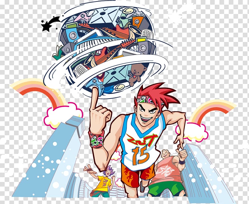 Basketball Graphic design Illustration, Basketball cartoon creative dynamic hip-hop style transparent background PNG clipart