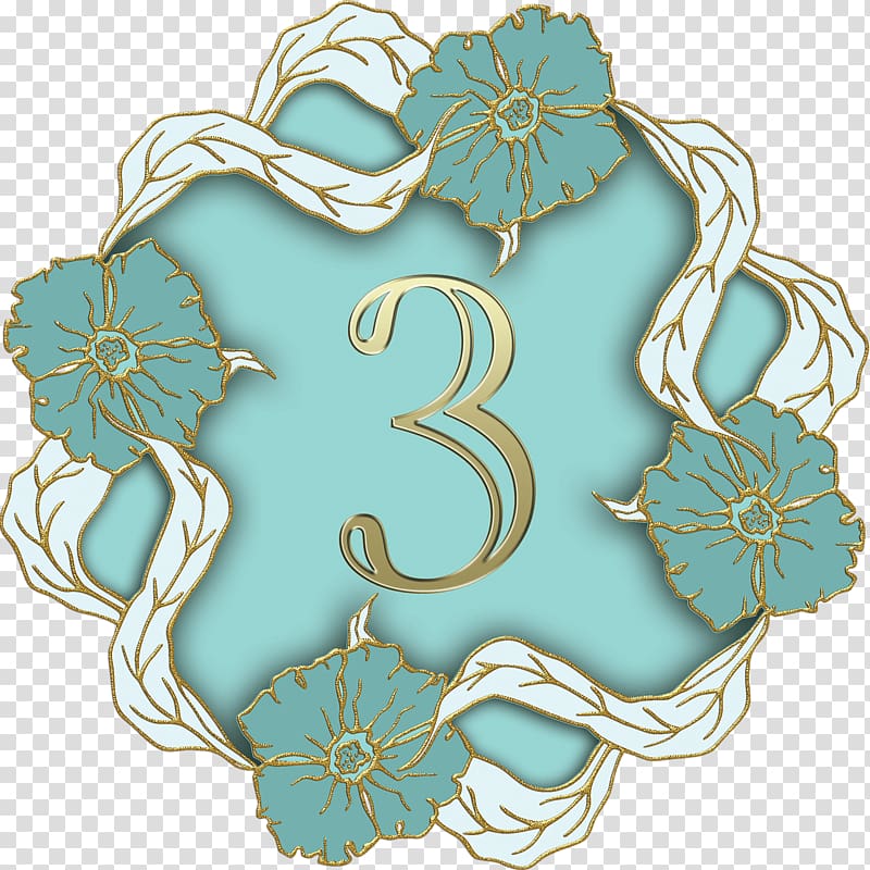 3 text overlay with floral frame, Flower Theme Number 3 transparent background PNG clipart