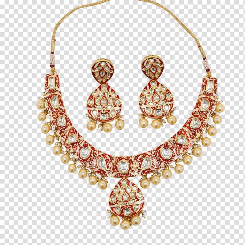 Pearl Earring Kundan Necklace Gold, kundan jewellery sets transparent background PNG clipart